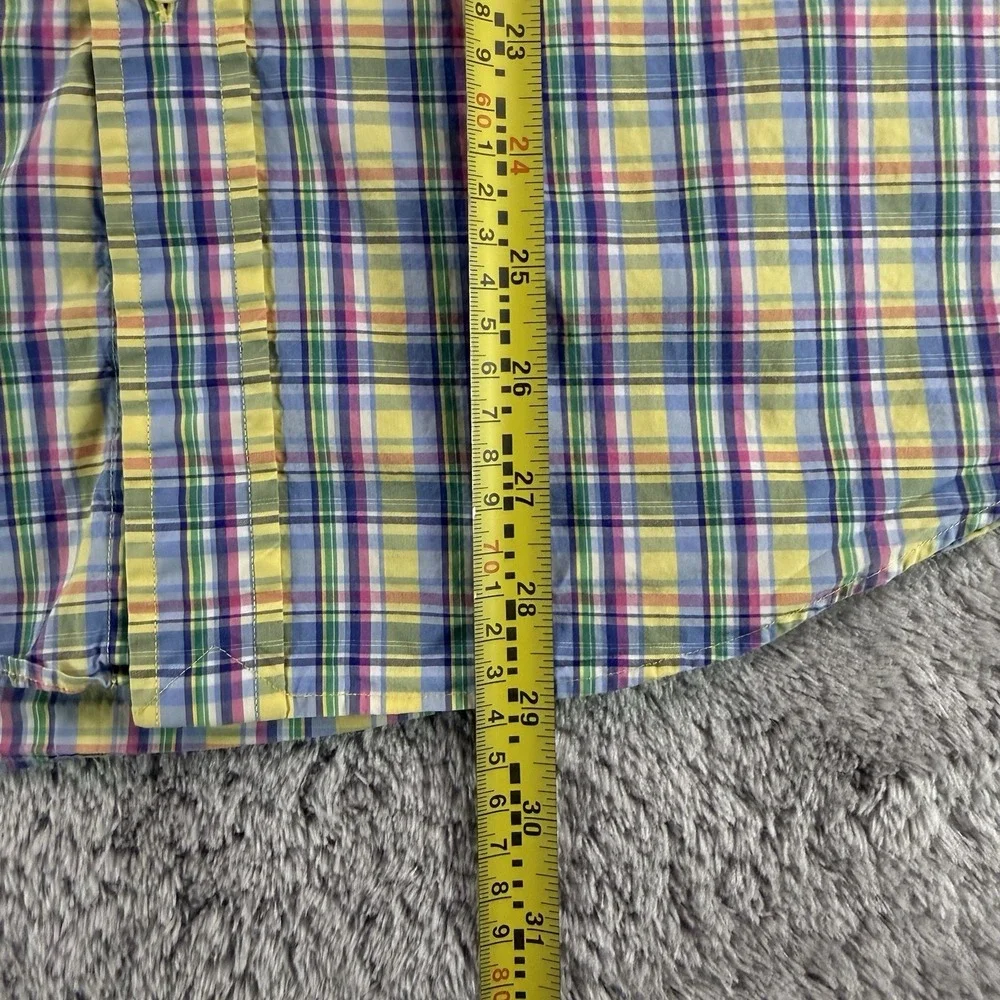 Polo Ralph Lauren Shirt Mens Medium Plaid Button Down Blue Yellow Cotton Classic